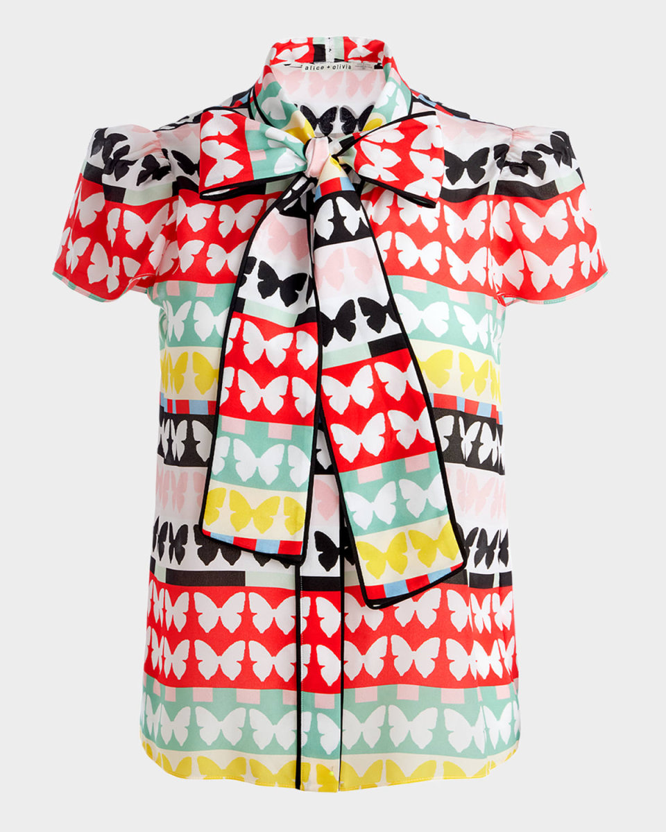 Jeannie Piped Bow Collar Top